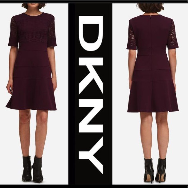 New Dkny Plum Laser Cut Ponte Elbow Sleeve Fit & Style Dress